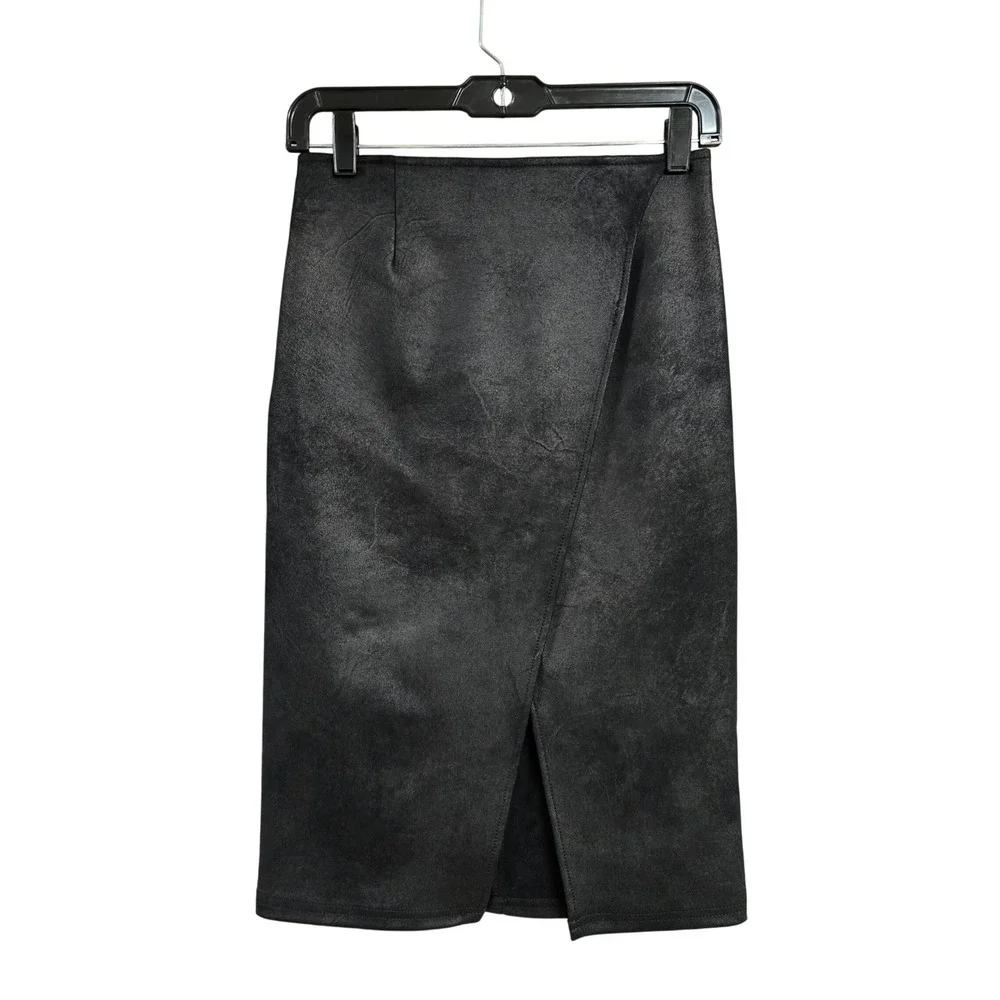 Free People Whitney Faux Leather Wrap Midi Slit Skirt Black Women's Size XS